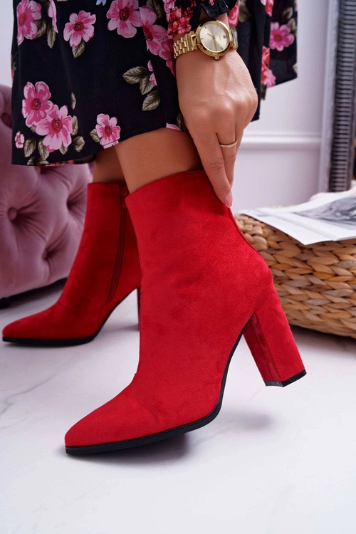 Botki Damskie Na Słupku Suwak W Szpic Czerwone Ferol