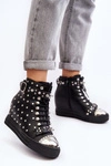 Botki Damskie Zdobione Dżetami Na Koturnie Lu Boo Czarne 