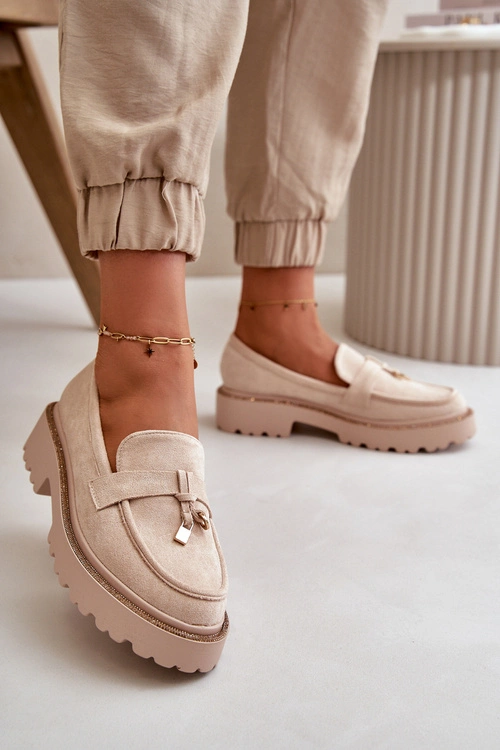 Damskie Mokasyny Eko Zamszowe Ze Zdobieniem Jasnobeżowe Verindalle