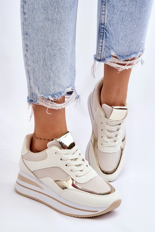 Damskie Buty Sportowe Na Koturnie Jasnobeżowe Ruby