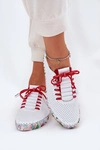 Skórzane Półbuty Na Wzorzystej Platformie Artiker 54C1567 Biało-Czerwone