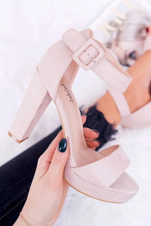 Sandały Damskie Na Obcasie Słupku Zamsz Beżowe ShakeUp