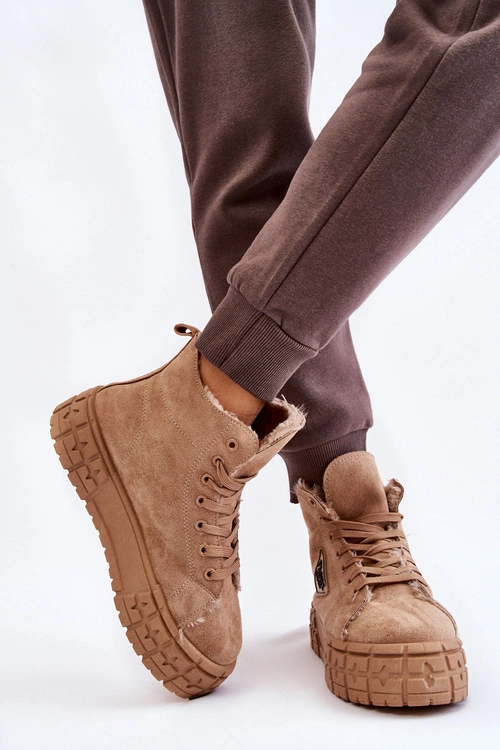 Wysokie Ocieplane Zamszowe Trampki Beżowe Evren