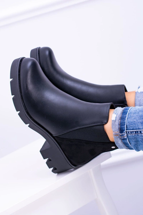 Czarne Płaskie Ocieplane Botki Murcio