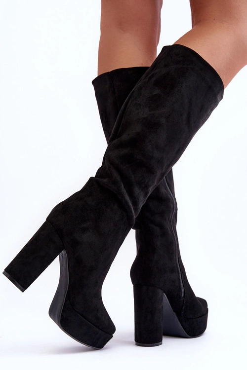 Kozaki Przed Kolano Na Obcasie I Platformie Czarne Baldrema