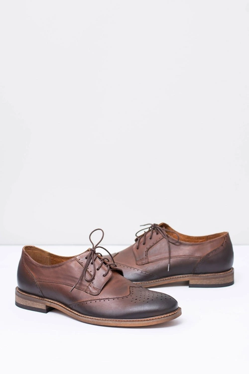 Nikopol Brązowe Skórzane Męskie Eleganckie Półbuty Mortes