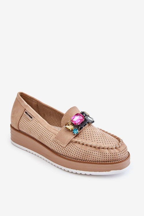 Damskie Mokasyny Na Platformie Z Ozdobami Beżowe Adelyn