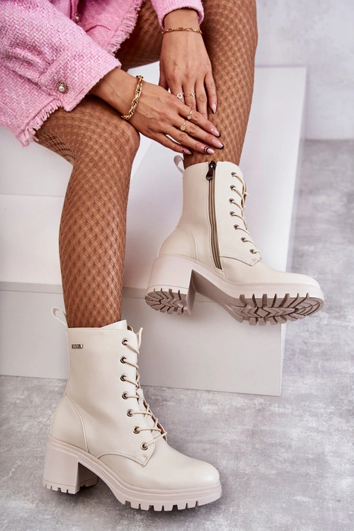 Damskie Ocieplane Botki Na Obcasie Jasny Beż Grethe