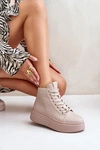 Wysokie Skórzane Sneakersy Damskie Na Platformie Vinceza 66707 Beżowe