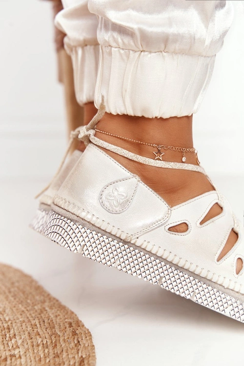 Damskie Skórzane Półbuty Maciejka Beżowo-Złote 04449-25