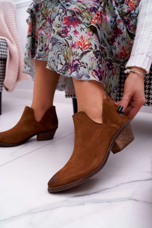 Botki Damskie Brązowe Wiosenne Skórzane Anabella