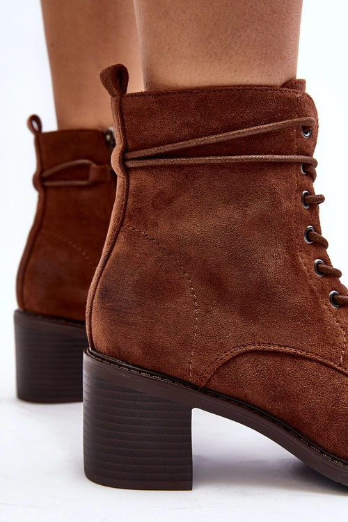 Damskie Botki Na Niskim Obcasie Sznurowane Brązowe Serellia