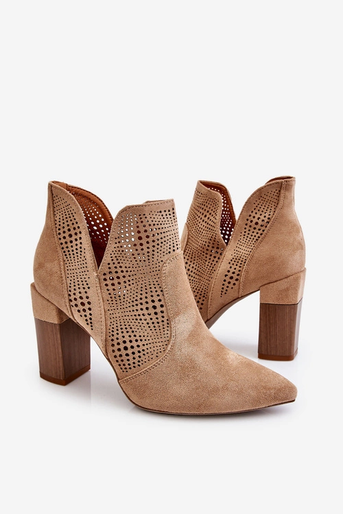Ażurowe Zamszowe Botki Na Obcasie Beżowe Leanna
