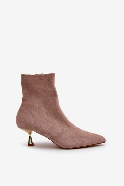 Botki Damskie Na Szpilce Eko Zamszowe Z Noskami W Szpic Beżowe Irithare