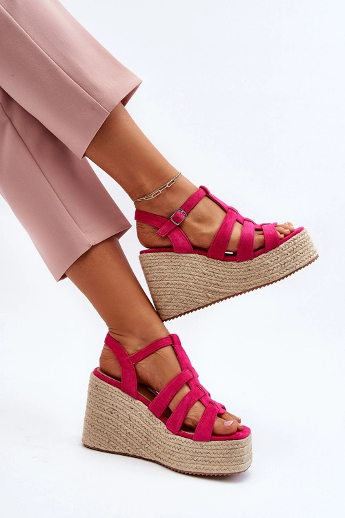 Sandały Na Koturnie Z Plecionką Fuksja Gnosis