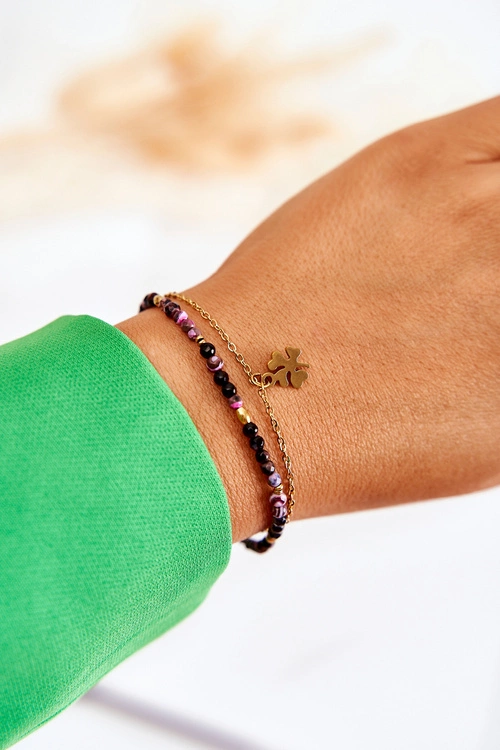 Damska Bransoletka Z Koralikami Czarno-Złota