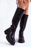 Damskie Skórzane Kozaki Do Kolana Czarne Caldera