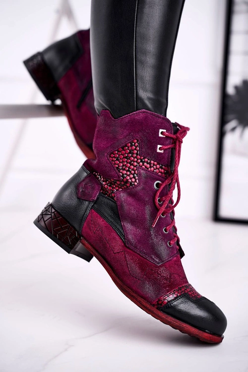 Botki Damskie Skórzane Ocieplane Maciejka Fioletowe 04625-23