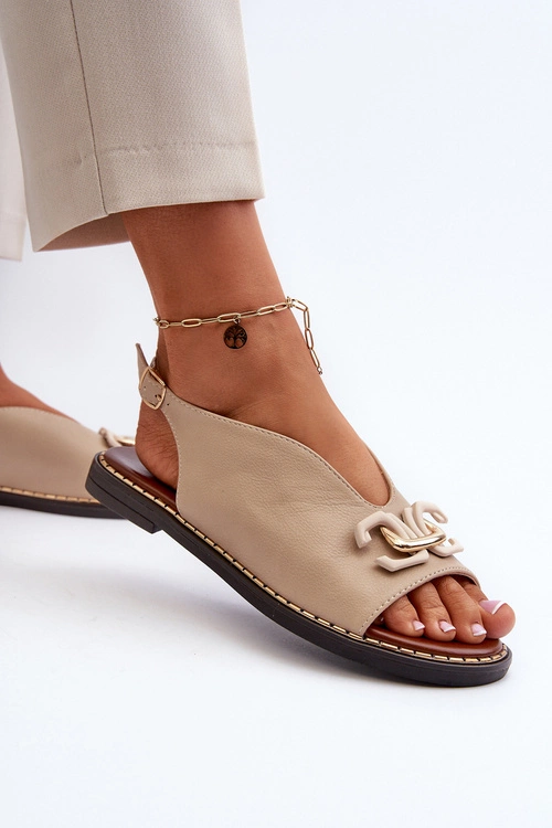 Sandały Damskie Na Płaskim Obcasie Z Ozdobą Beżowe Loraeleh