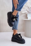 Sneakersy Damskie Na Masywnej Podeszwie Ze Złotą Ozdobą CheBello 4530 Czarne