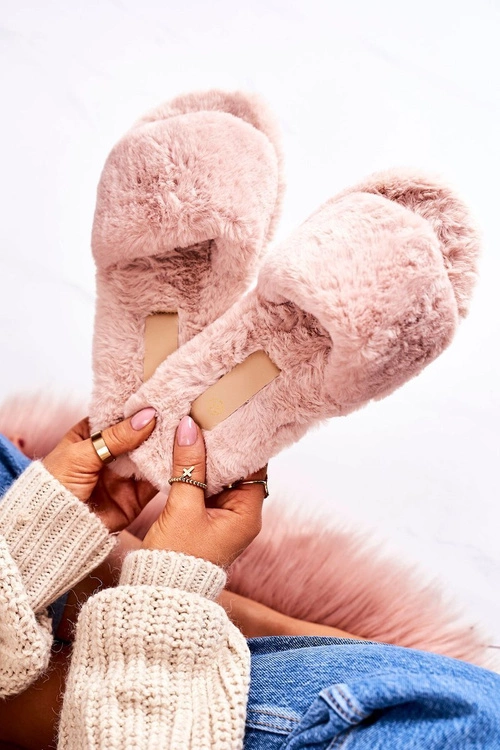 Damskie Klapki Papcie Futrzane Różowe Cold Days