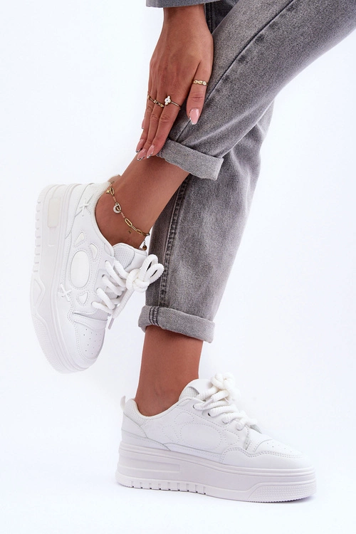 Sneakersy Damskie Na Platformie Białe Finos