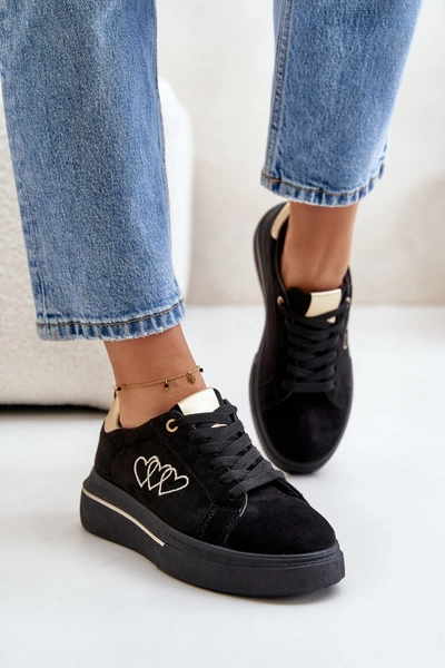 Damskie Sneakersy Na Platformie Z Sercami Czarne Avirorae