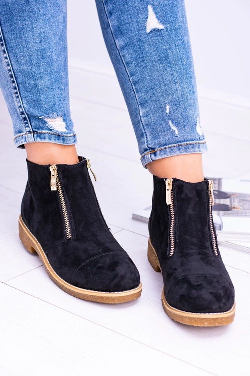Lu Boo Czarne Zamszowe Damskie Botki Z Suwakami Inez
