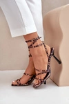 Stylowe Sandały Na Szpilce Z Paskami Panterka Brązowe Saredi