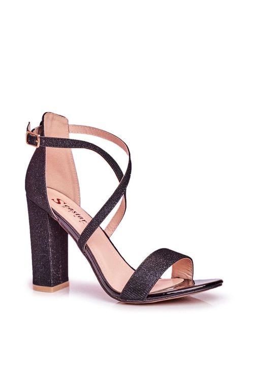 Sandały Damskie Na Słupku Brokatowe Czarne Vivi