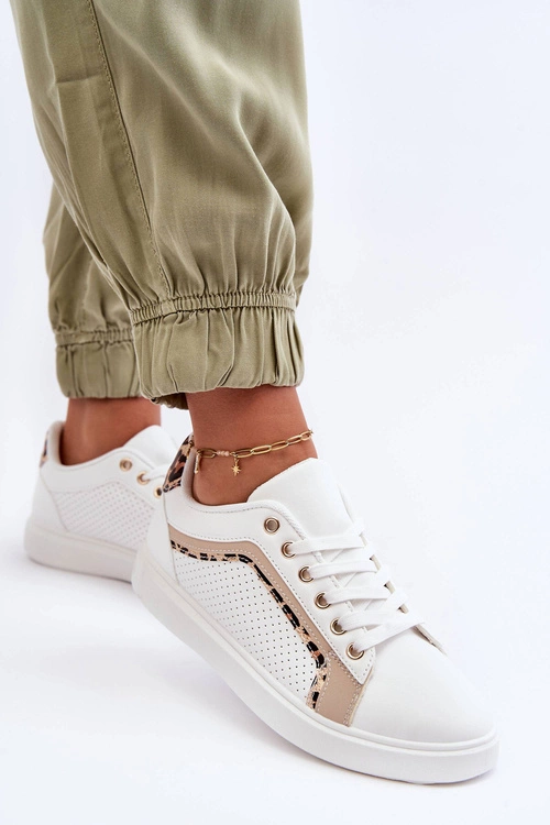 Klasyczne Buty Sportowe Damskie Biało-Beżowe Amaranti