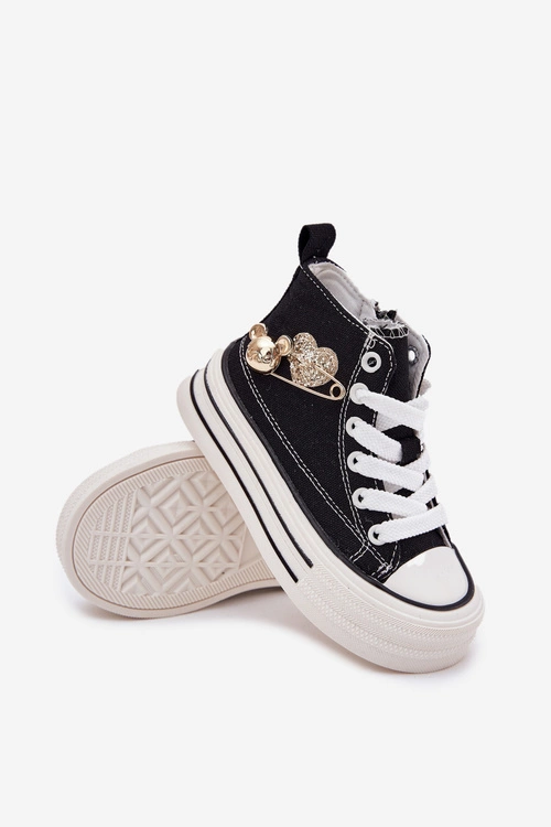 Trampki Dziecięce Wysokie Ze Złotą Ozdobą Czarne Elvena