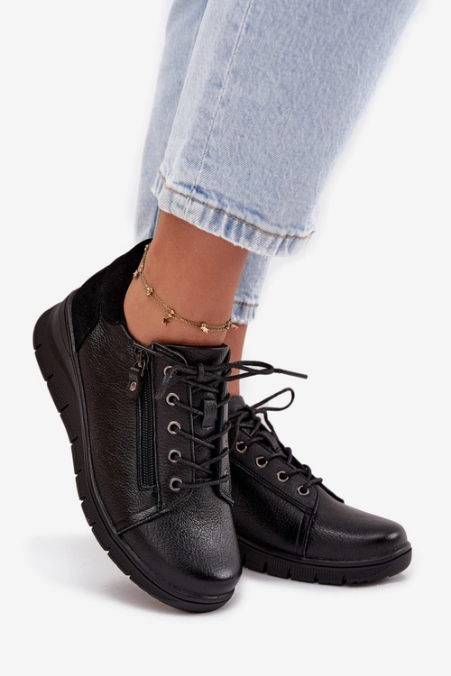 Skórzane Półbuty Damskie Na Koturnie Vinceza 39964 Czarne