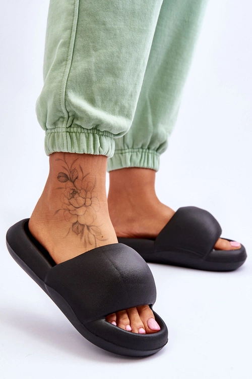 Lekkie Piankowe Damskie Klapki Na Platformie Czarne Milton