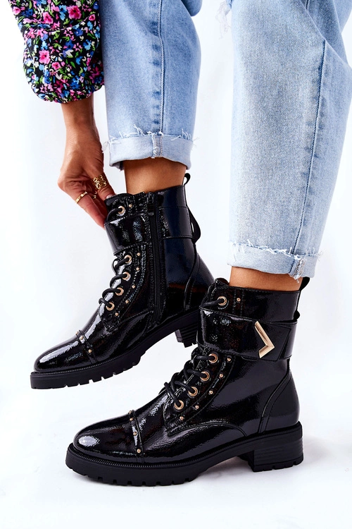 Ocieplane Lakierowane Botki Czarne Colira