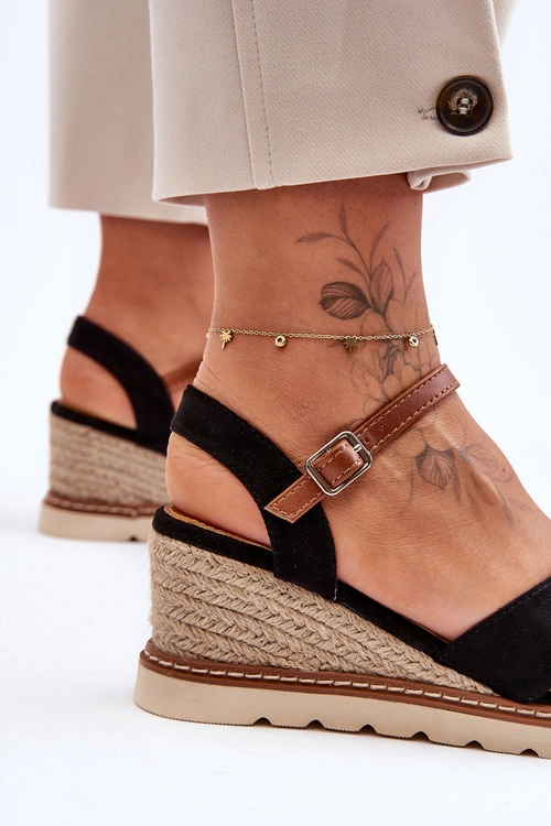 Lekkie Zamszowe Sandały Na Koturnie Czarne Celine