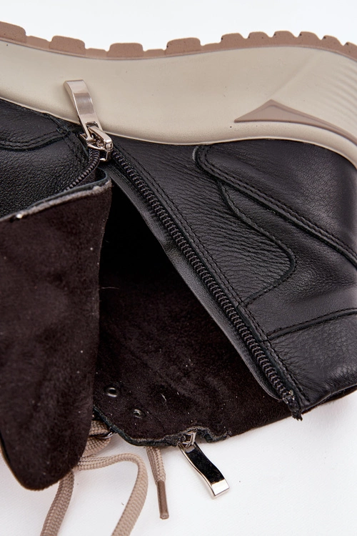 Botki Sportowe Damskie Na Platformie Z Naturalnej Skóry Zazoo Z1239 Czarne