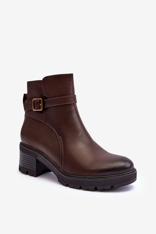 Botki Skórzane Na Niskim Obcasie Ciemnobrązowe Irinaela