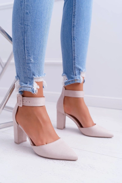 Czółenka Damskie Na Słupku W Szpic Beżowe Domine