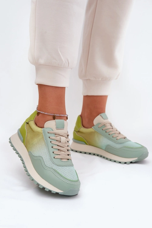 Skórzane Buty Sportowe Z Siateczką Damskie Vinceza 66775 Zielone