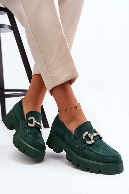 Damskie Mokasyny Z Ozdobą Zielone Ellise