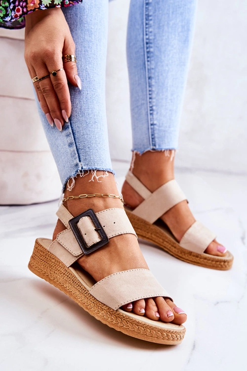 Damskie Zamszowe Sandały Big Star JJ276032 Beżowe