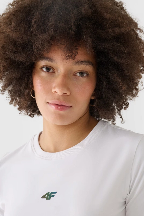 Damski Bawełniany T-shirt Slim Cropped 4F 4FWAW24TTSHF1701-10S Biały