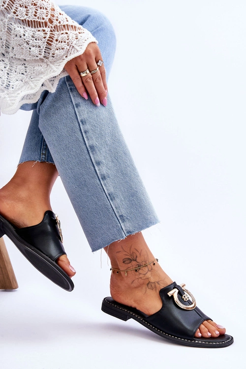 Klapki Skórzane Comfort Shoes S.Barski KV-2775-32 Czarne