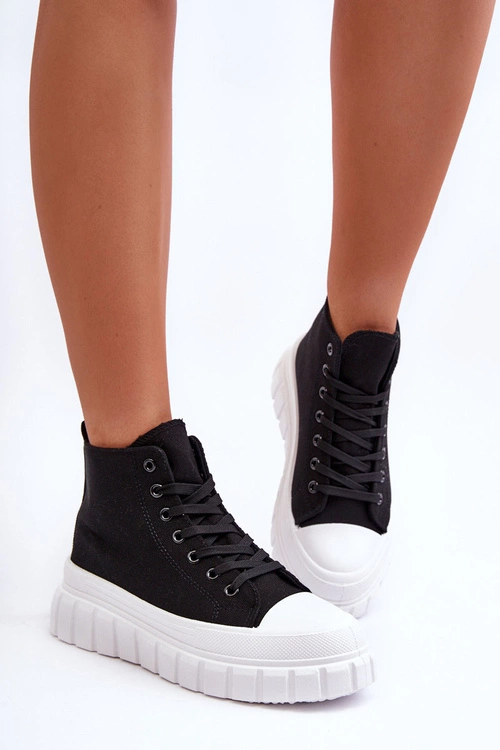 Damskie Wysokie Trampki Czarne Avis