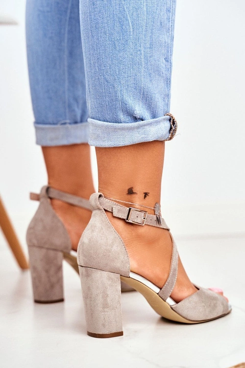 Zamszowe Sandały Na Słupku Sergio Leone SK865 Szare