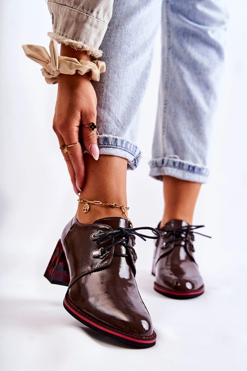 Półbuty Na Suwak Brązowo-Czerwone Laurosa