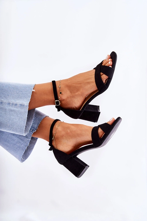 Klasyczne Damskie Sandałki Na Słupku Czarne Ester