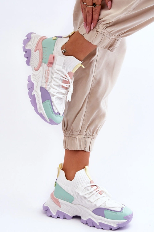 Damskie Sneakersy Skarpetkowe Wsuwane Biało-Fioletowe Keaton