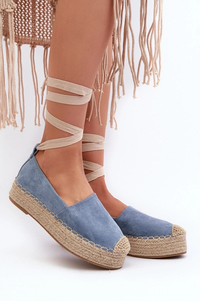 Espadryle Damskie Wiązane Na Platformie Z Plecionką Niebieskie Tailesse